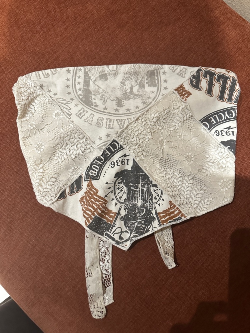 Ivory Lace & Graphic Bandana Scarf - Neutral Tones